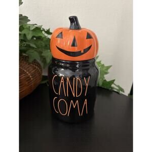 Rae Dunn “Candy Coma” Pumpkin Head On Black Canister No Box